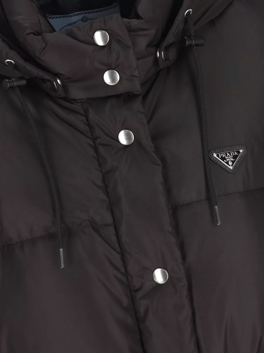 Prada Down Hooded Belted Puffer Coat
