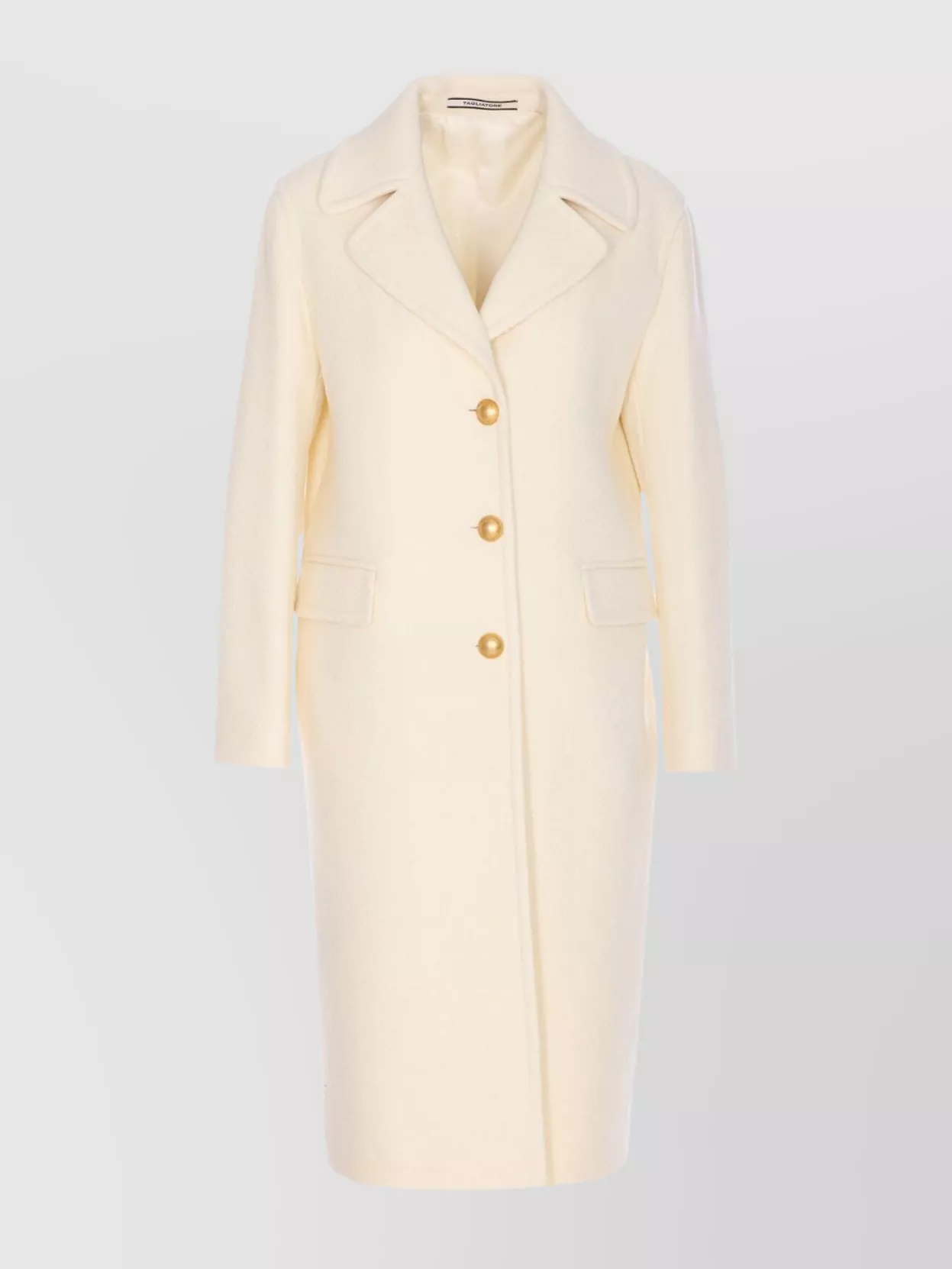 Tagliatore Longline Coat With Notched Lapels And Pockets In Neutral