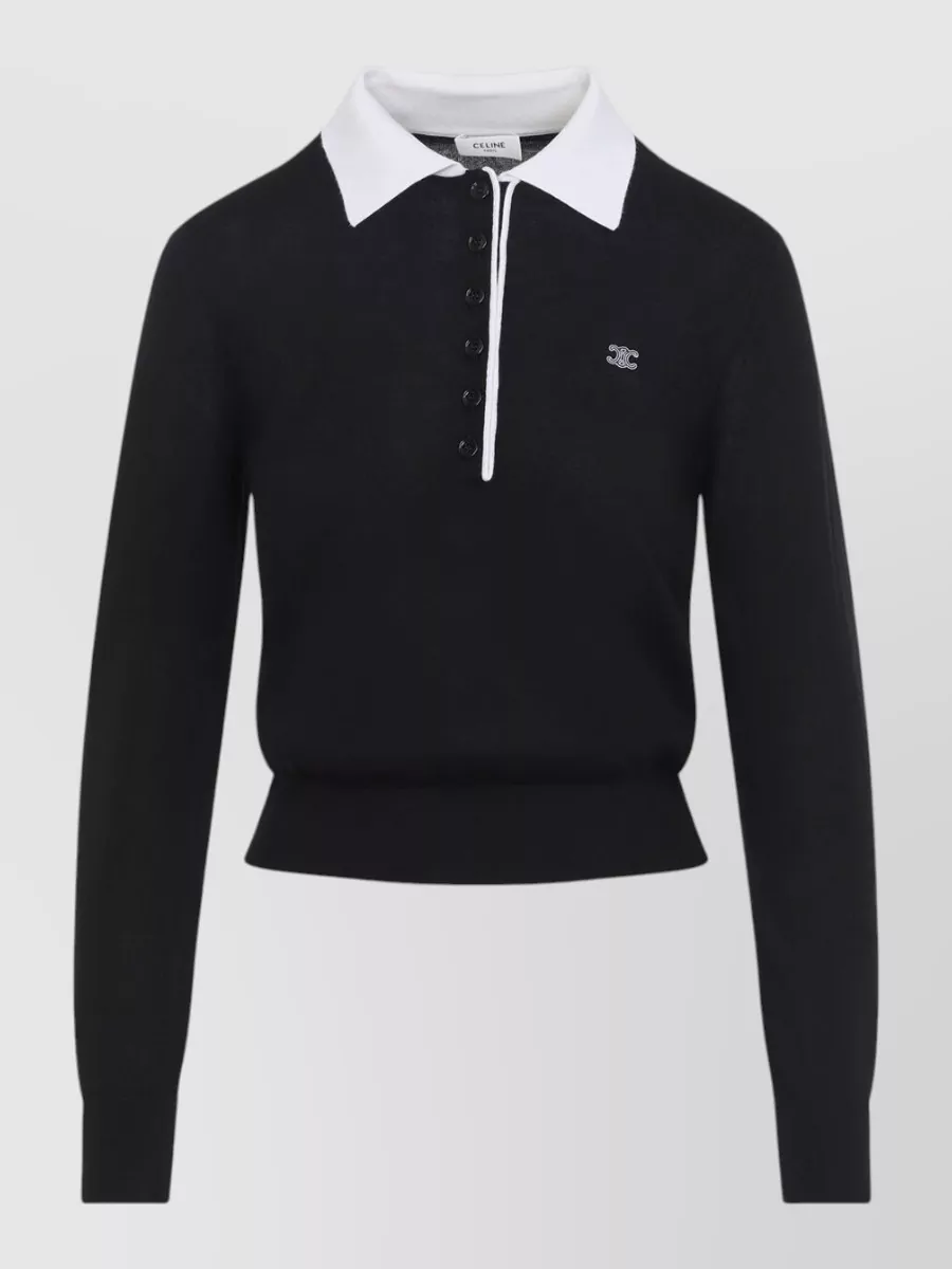 Celine Cashmere Silk Relaxed-Fit Long-Sleeve Polo Jumper