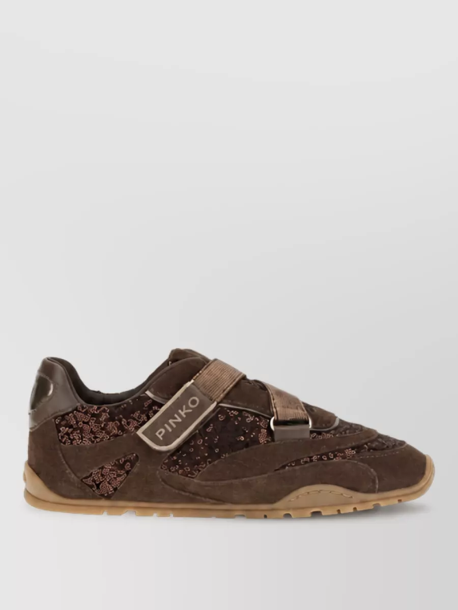Pinko Suede Leather Sequin-Embellished Panelled Low-Top Sneakers