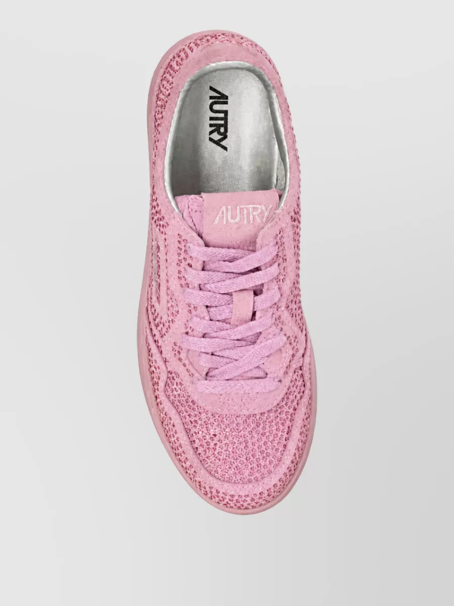 Autry Crystal-Embellished Suede Leather Lace-Up Sneakers