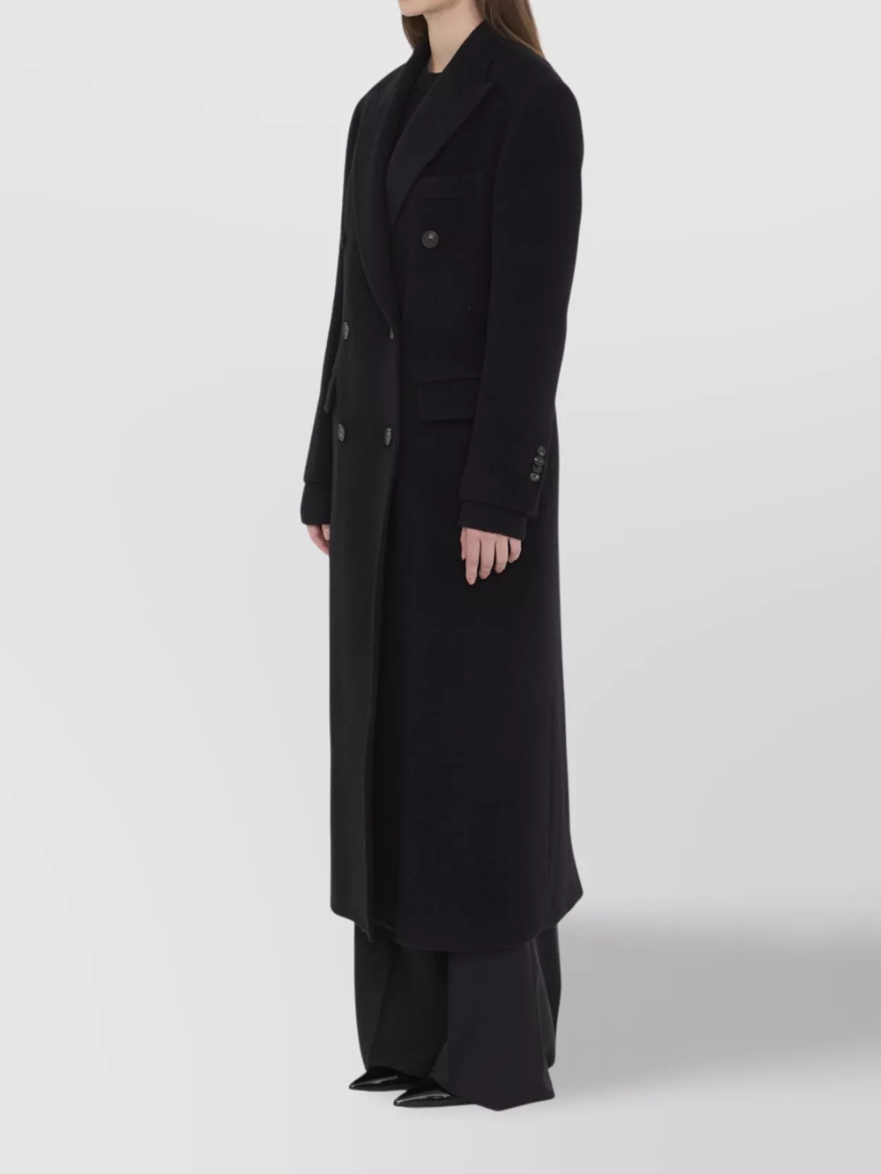Tagliatore Mid-length Wool Coat Peak Lapels In Black