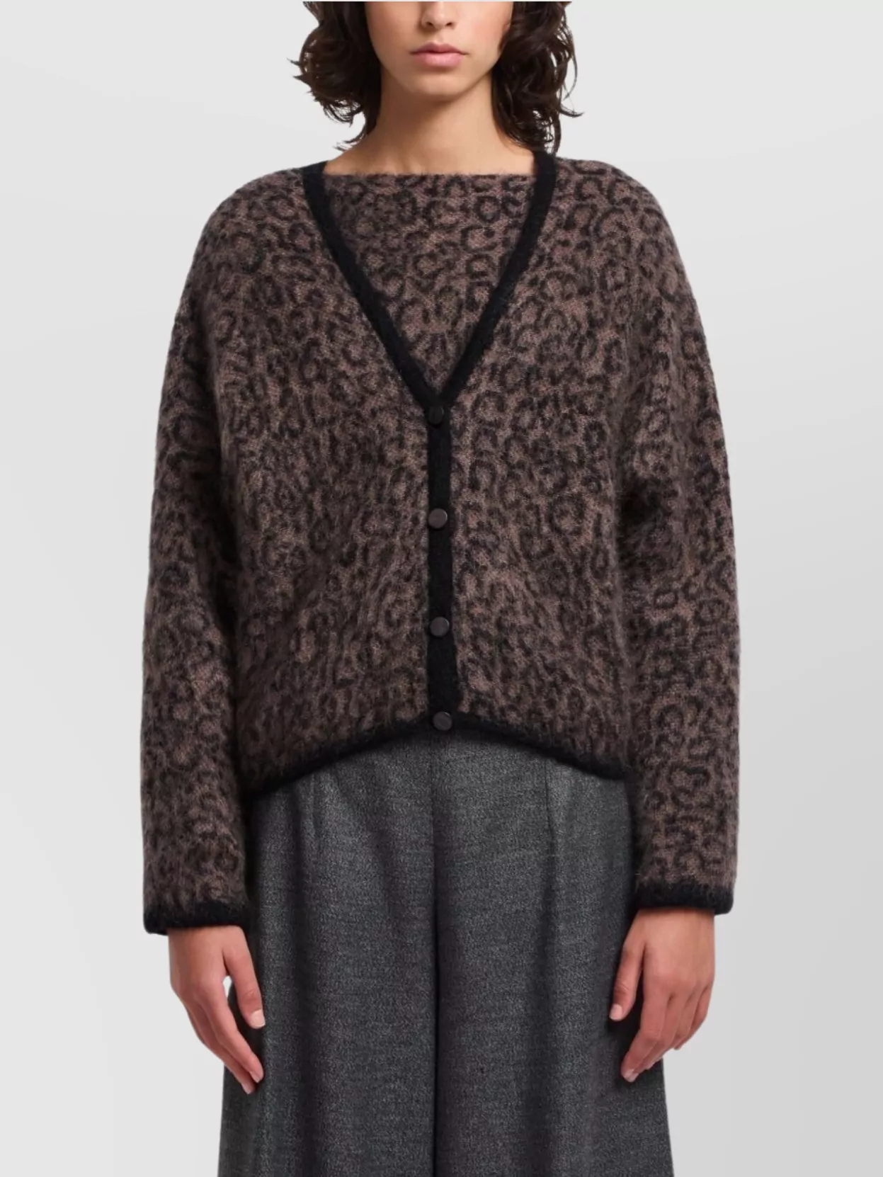 Emporio Armani Leopard Print Long Sleeve Knitwear Cardigan In Multi