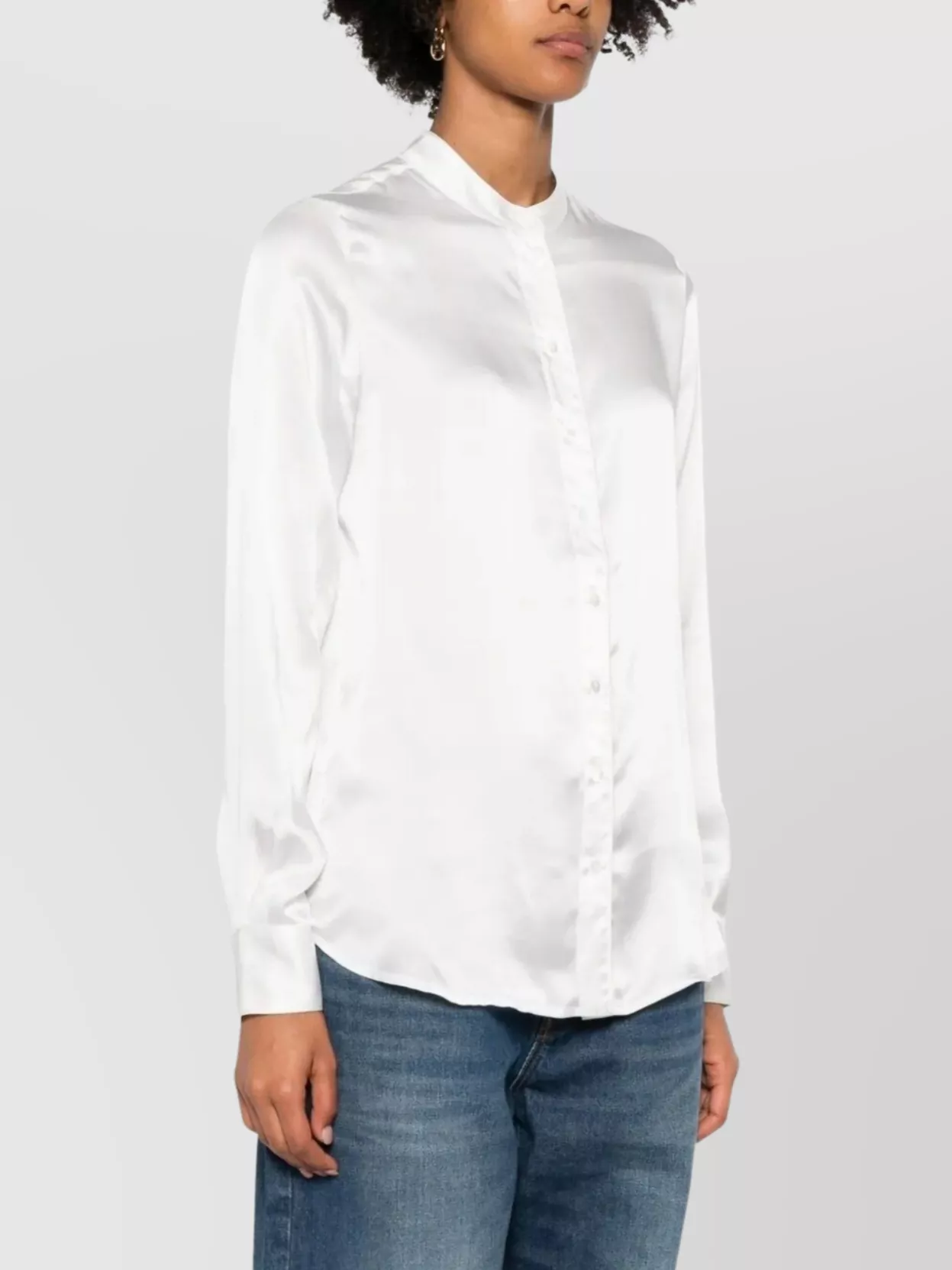 Pierre Louise Mascia Long Sleeve Satin Shirt With Curved Hem