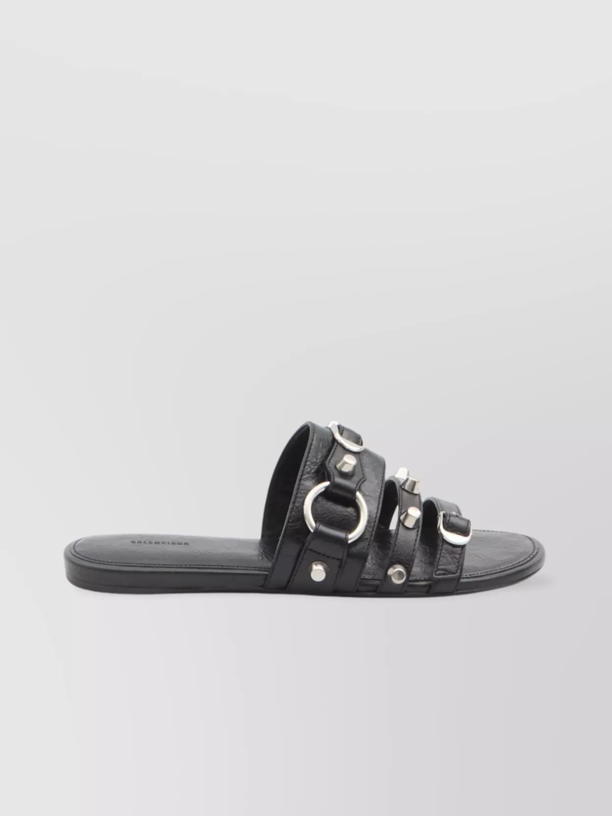 Balenciaga Studded Leather Slide Sandals In Black