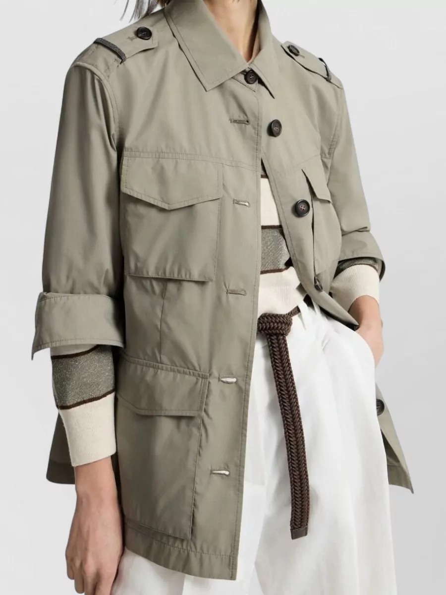 Brunello Cucinelli Cotton Blend Field Jacket Collared Neck