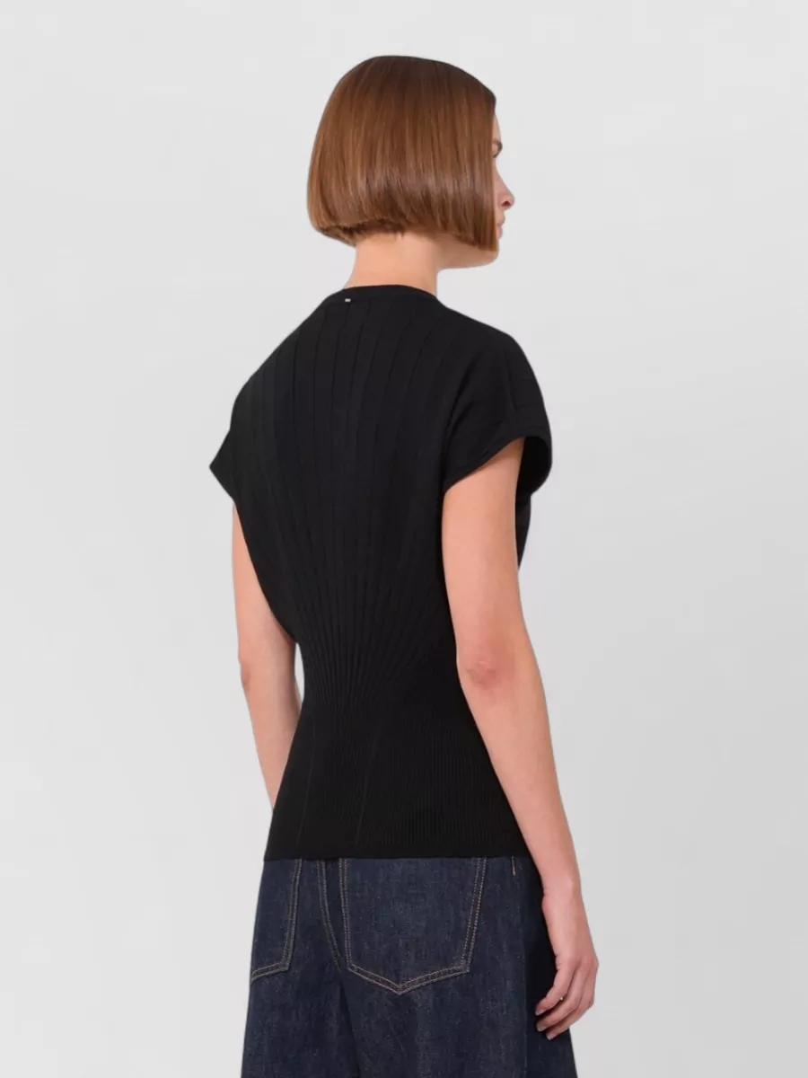 Sportmax Knit Top Fitted Silhouette Ribbed Cap Sleeves