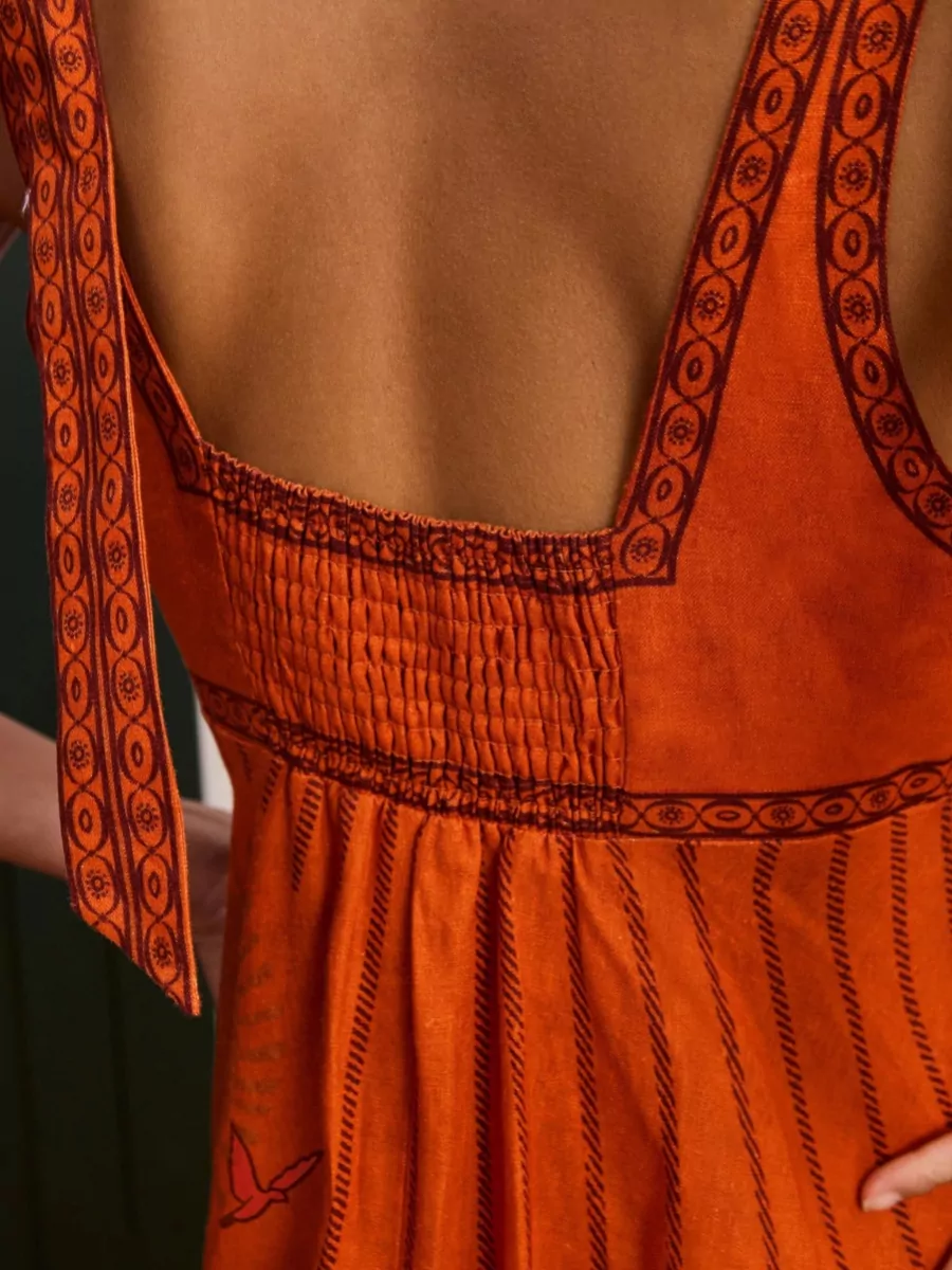 Alémais Linen Curved Neckline Midi Beach Dress