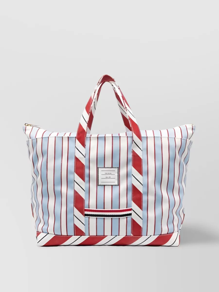 Shop Thom Browne Striped Tote Featuring Logo Patch In Multicoloured