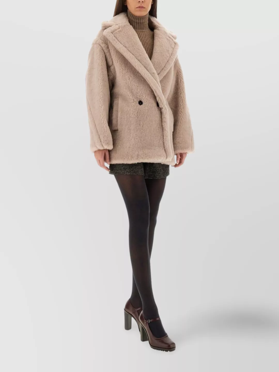 Max Mara Double-breasted Wool Jacket Notched Lapels In Neutral