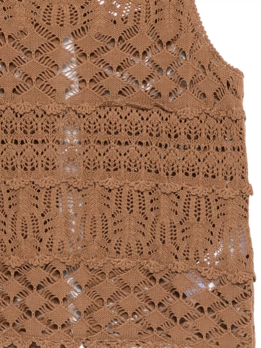 Semicouture Cotton Openwork Knit Sleeveless Tank Top