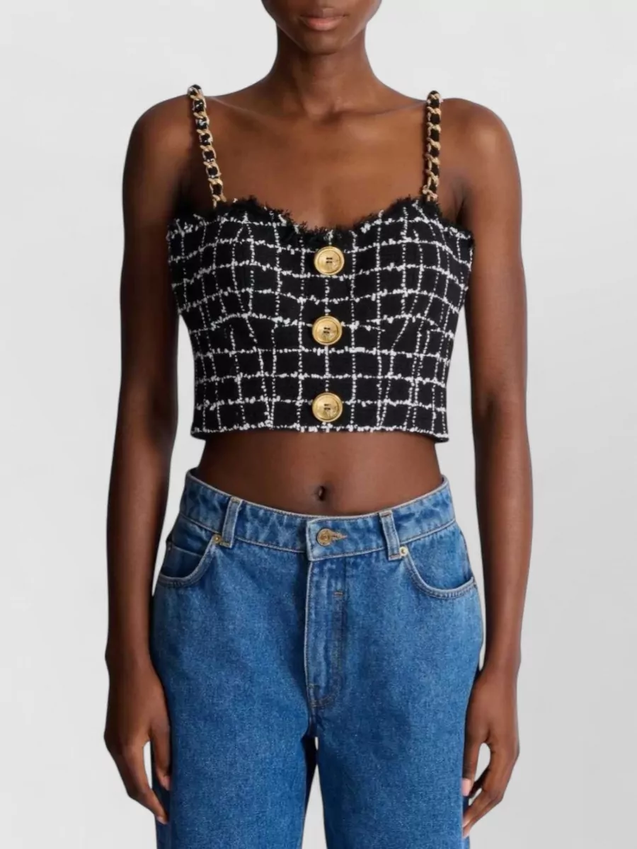 Balmain Buttoned Tweed Tank Top