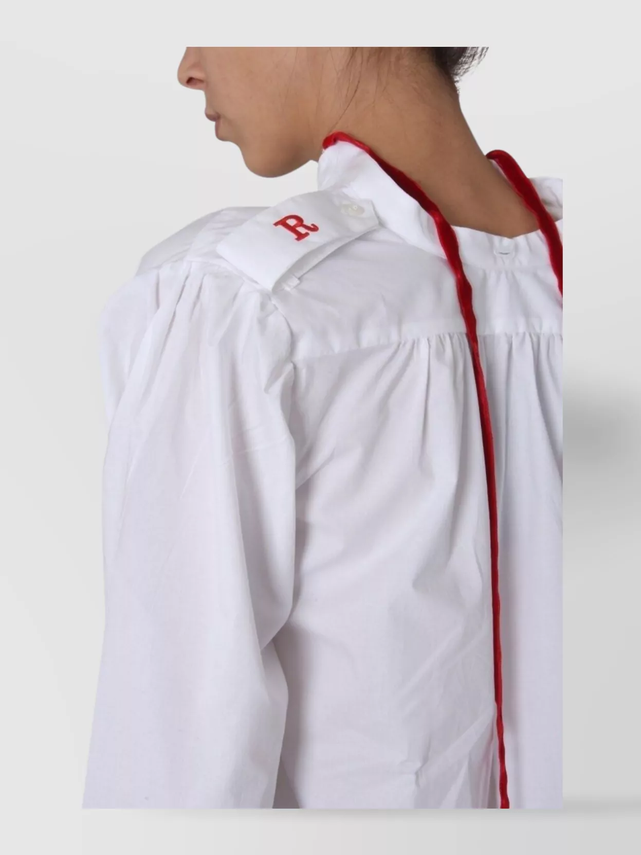 Shop Raf Simons Bow Collar Embroidered Long V-neck Shirt