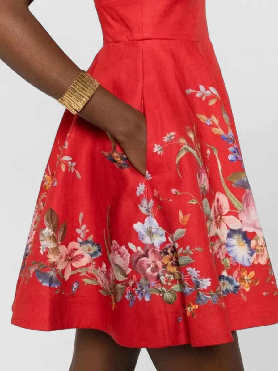 Zimmermann Patience Dress Floral Skirt Sweetheart Neckline