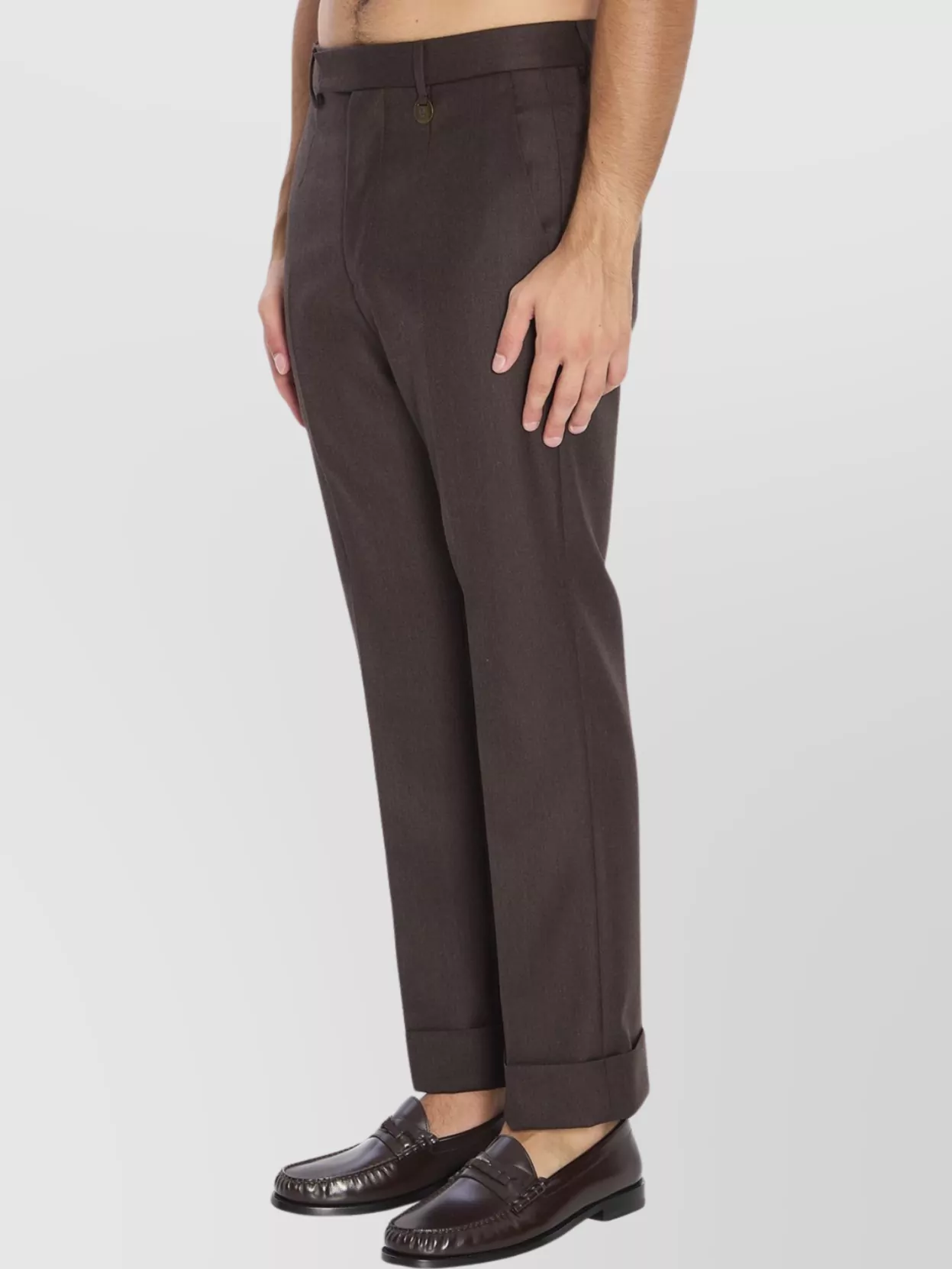 Burberry Tailored Wool Trousers Cuffed Hem In Brown