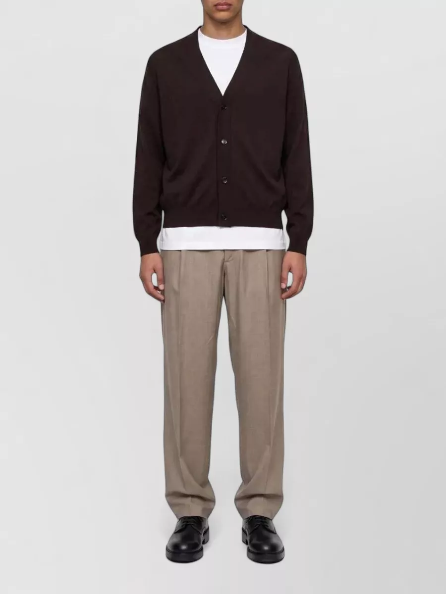 Lardini Wool V-Neck Ribbed Cardigan