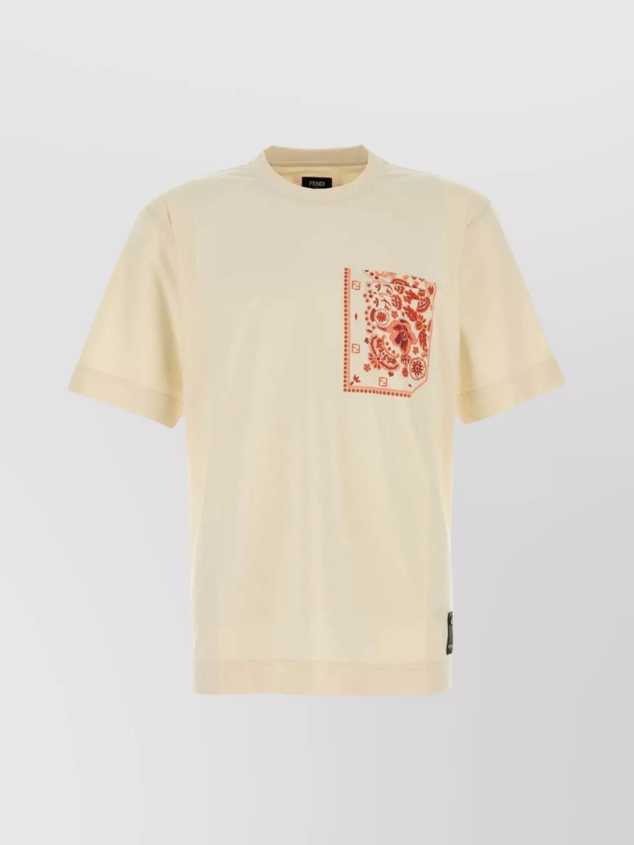 Fendi Graphic Print Crew Neck T-shirt With Pocket In Neutral