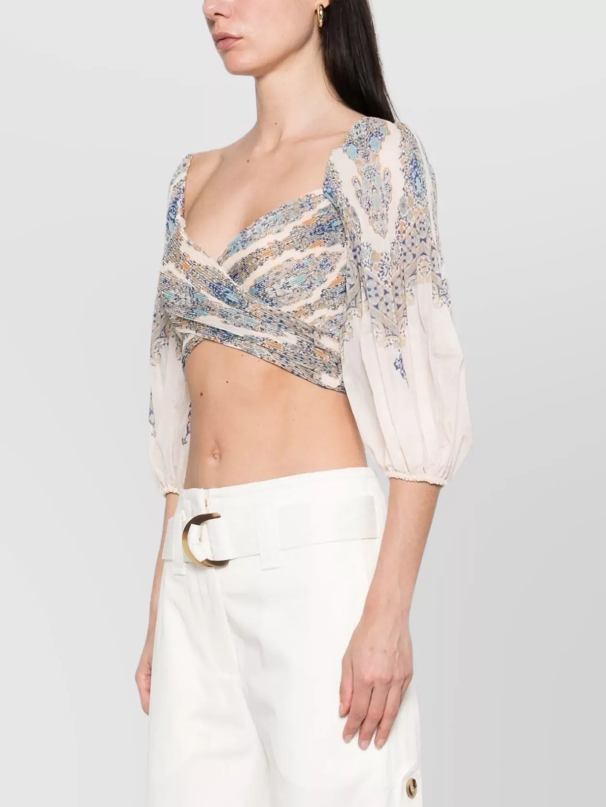Shop Zimmermann Balloon Sleeve Floral Print Cropped Top