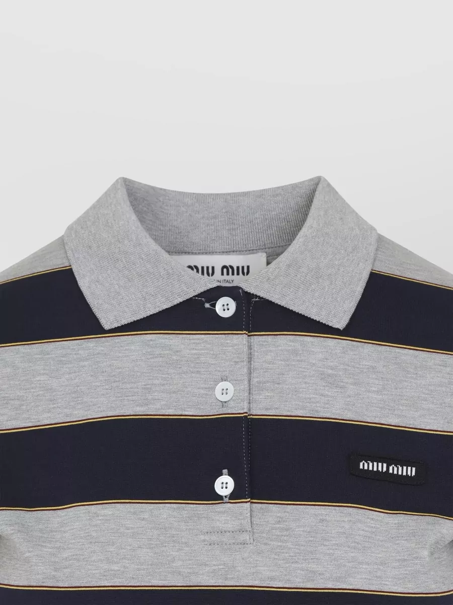 Miu Miu Striped Polo Shirt Short Sleeves Collar