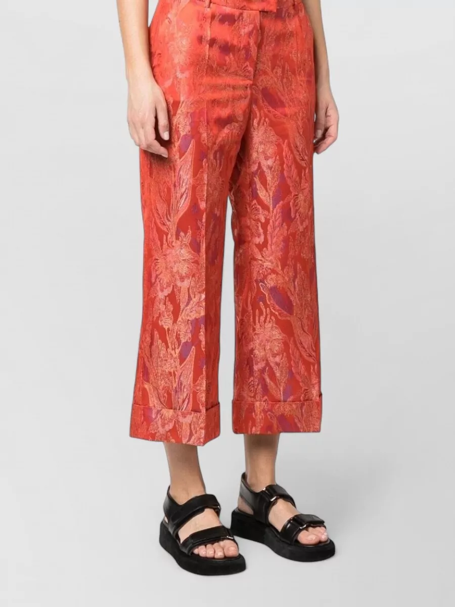 Alberto Biani Floral-Jacquard Cropped Tailored Trousers