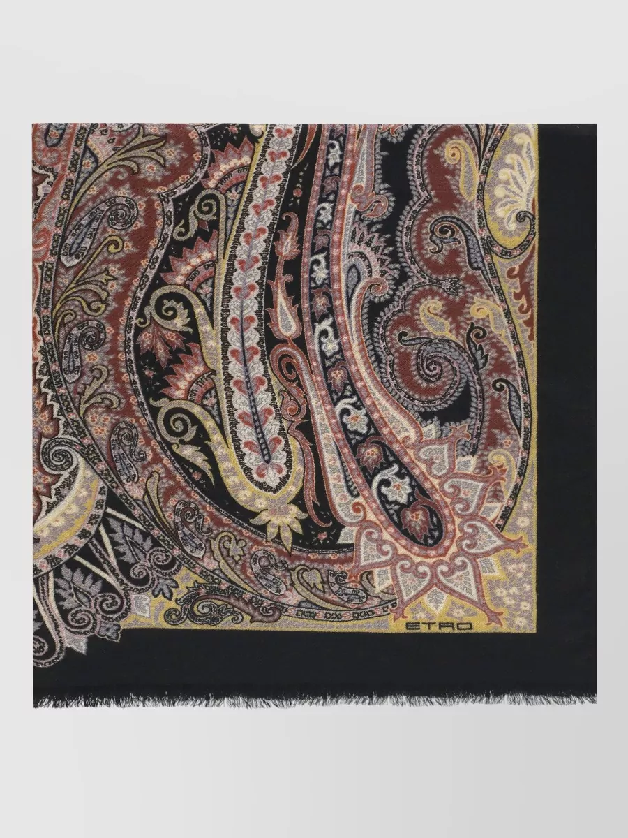 Etro cashmere fringed logo print scarf