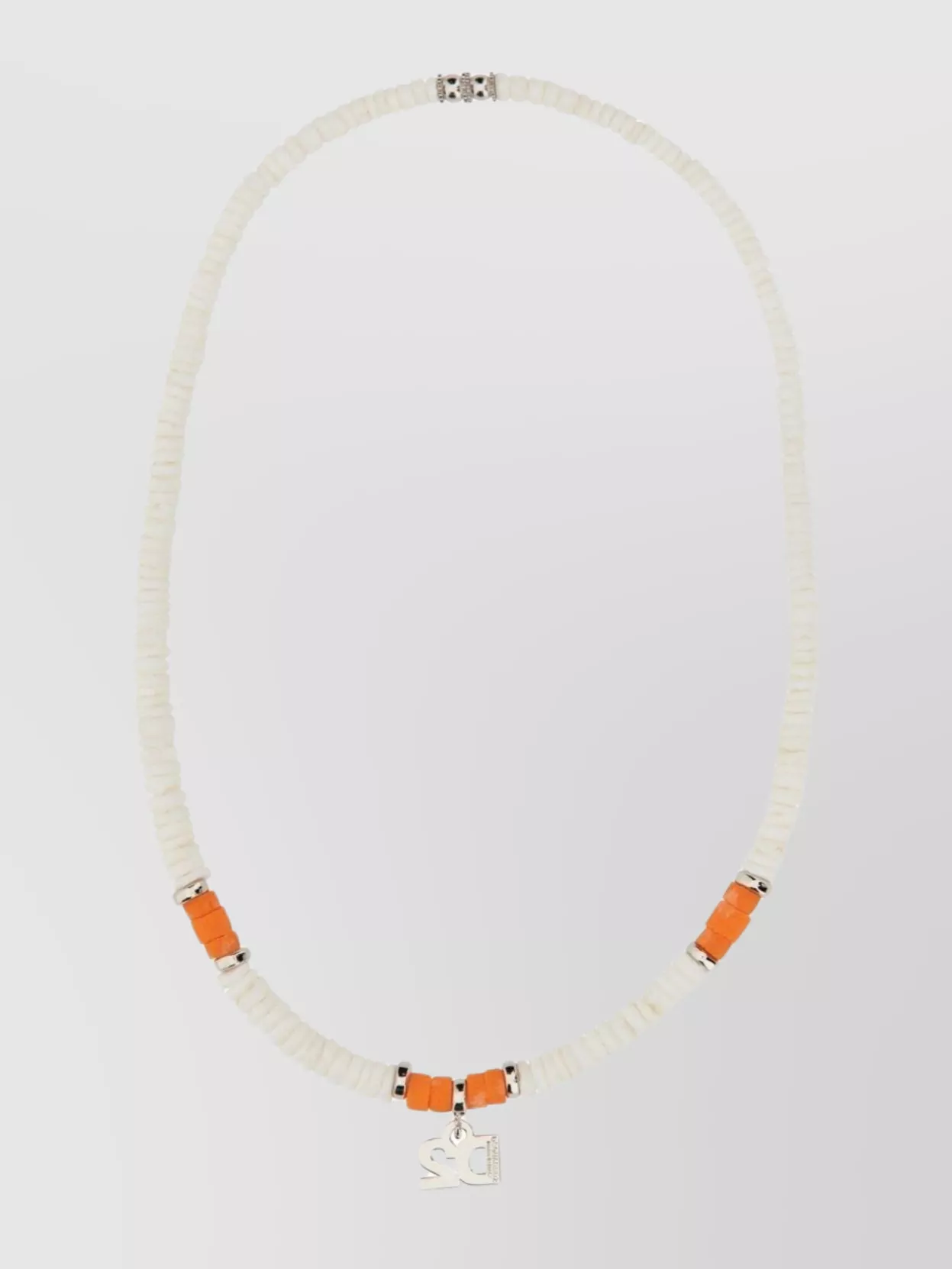 Dsquared2 Logo Beaded Necklace With Silver-tone And Orange Accents