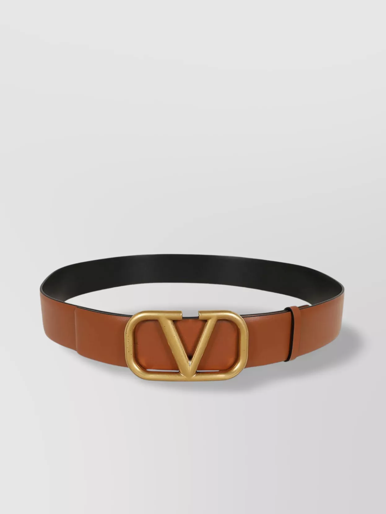 Shop Valentino Adjustable Smooth Texture Belt With Metallic Accents In Brown