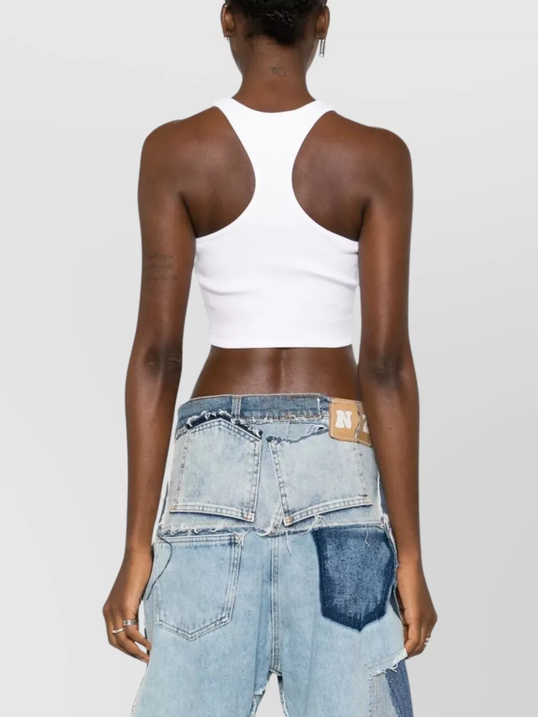 Off-White Cropped Ribbed Racerback Top