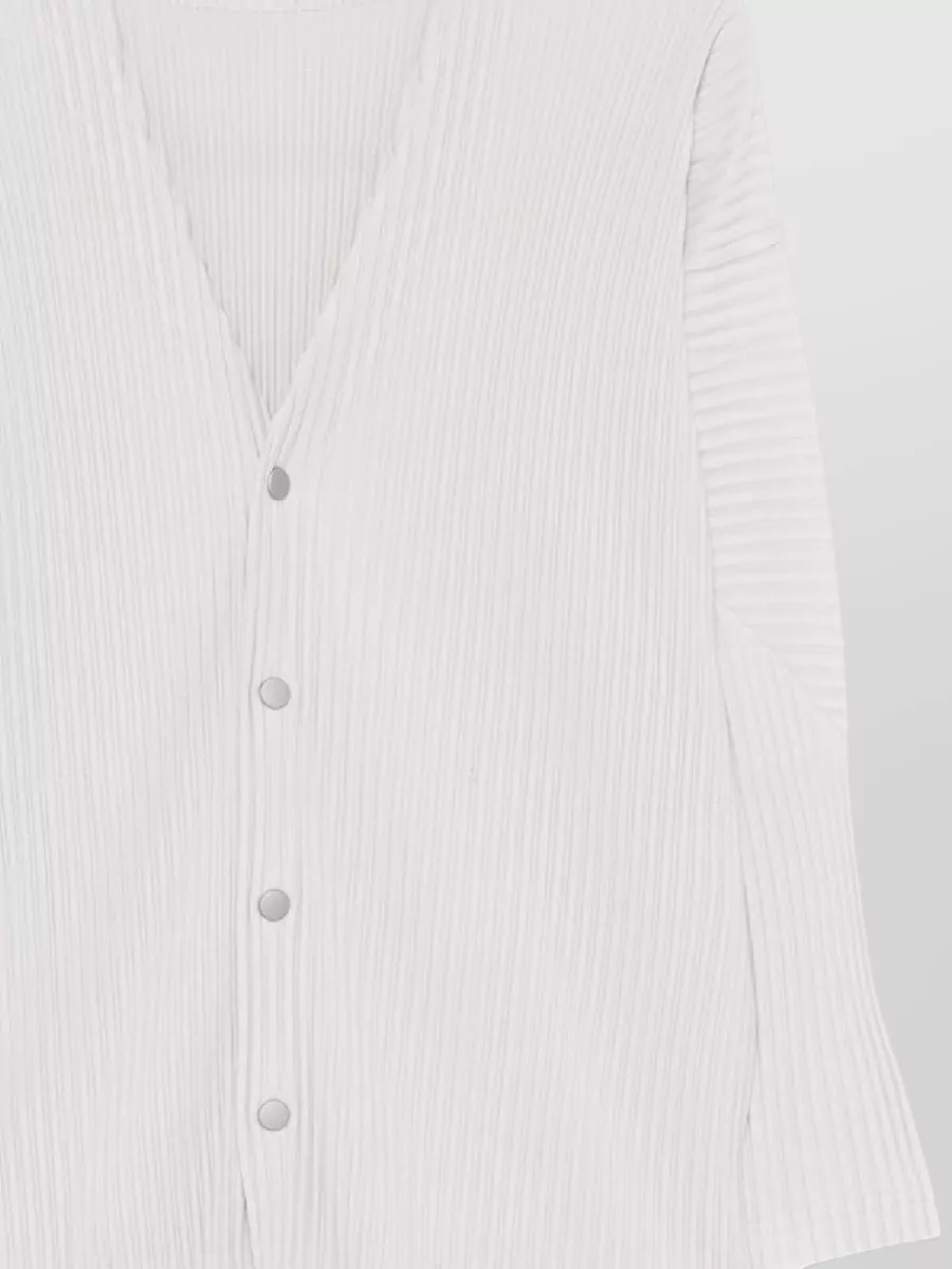 Homme Plisse Issey Miyake V Neck Ribbed Knit Long Sleeve Cardigan