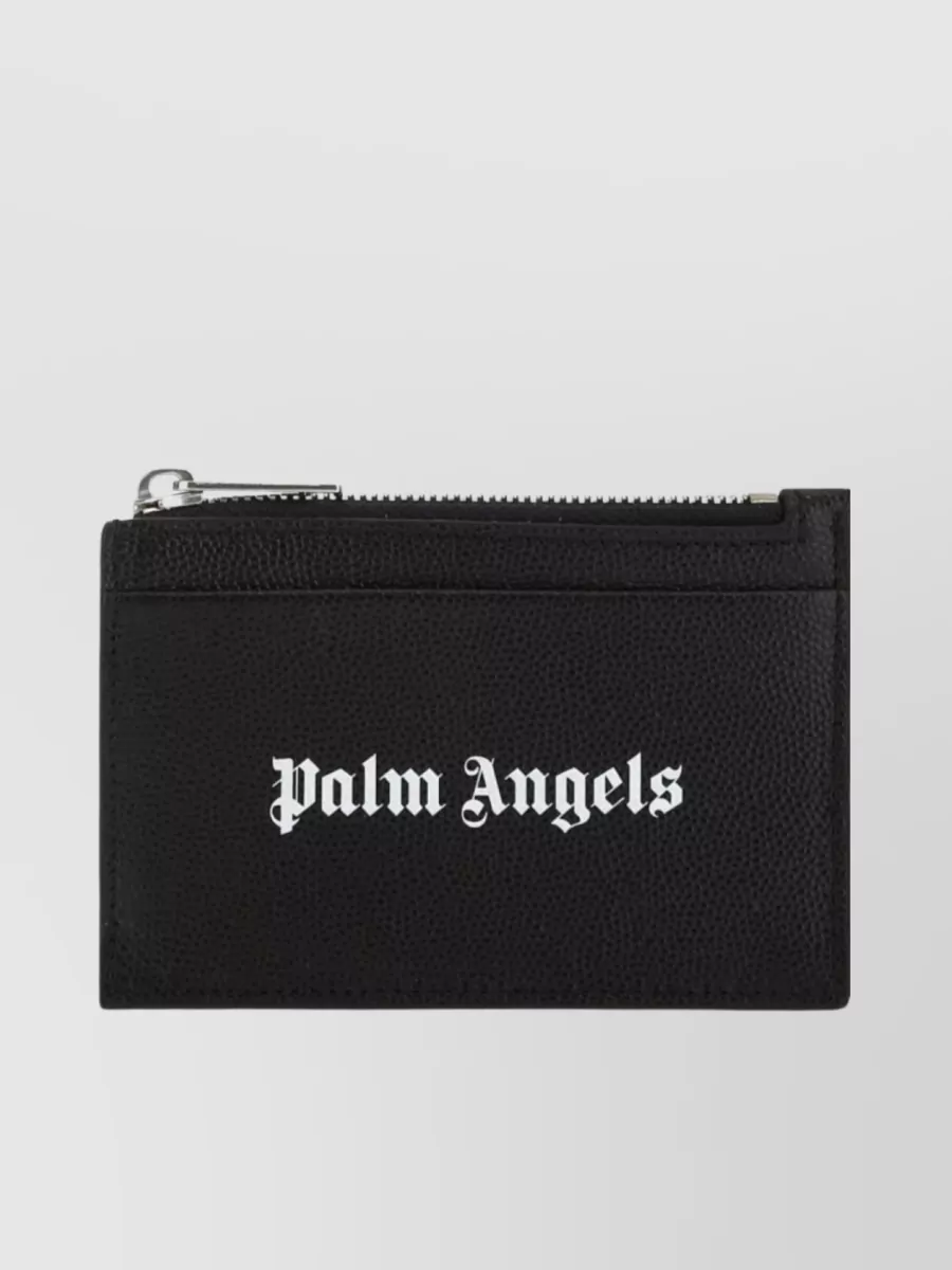 Shop Palm Angels Gothic Logo Zip Cardholder In Black