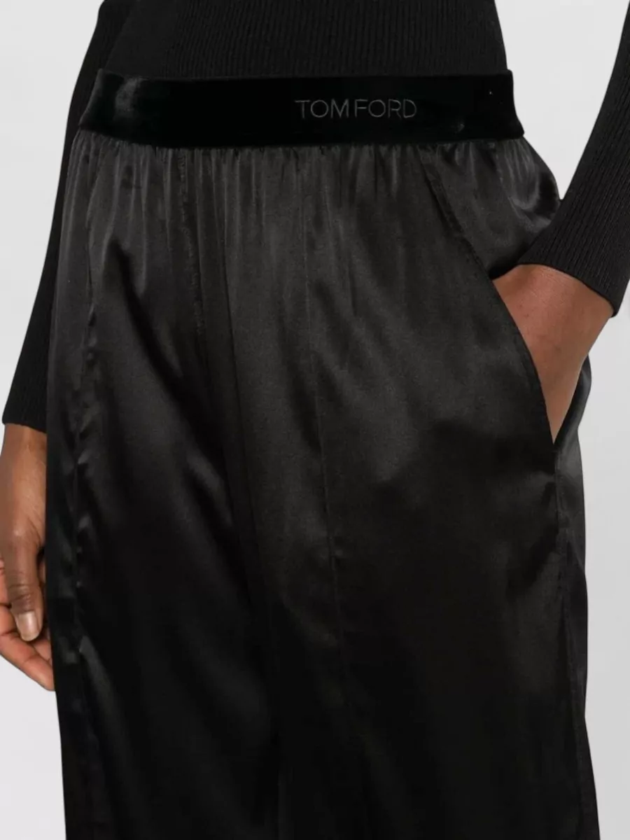 Tom Ford Silk Satin Logo Embroidered Trousers