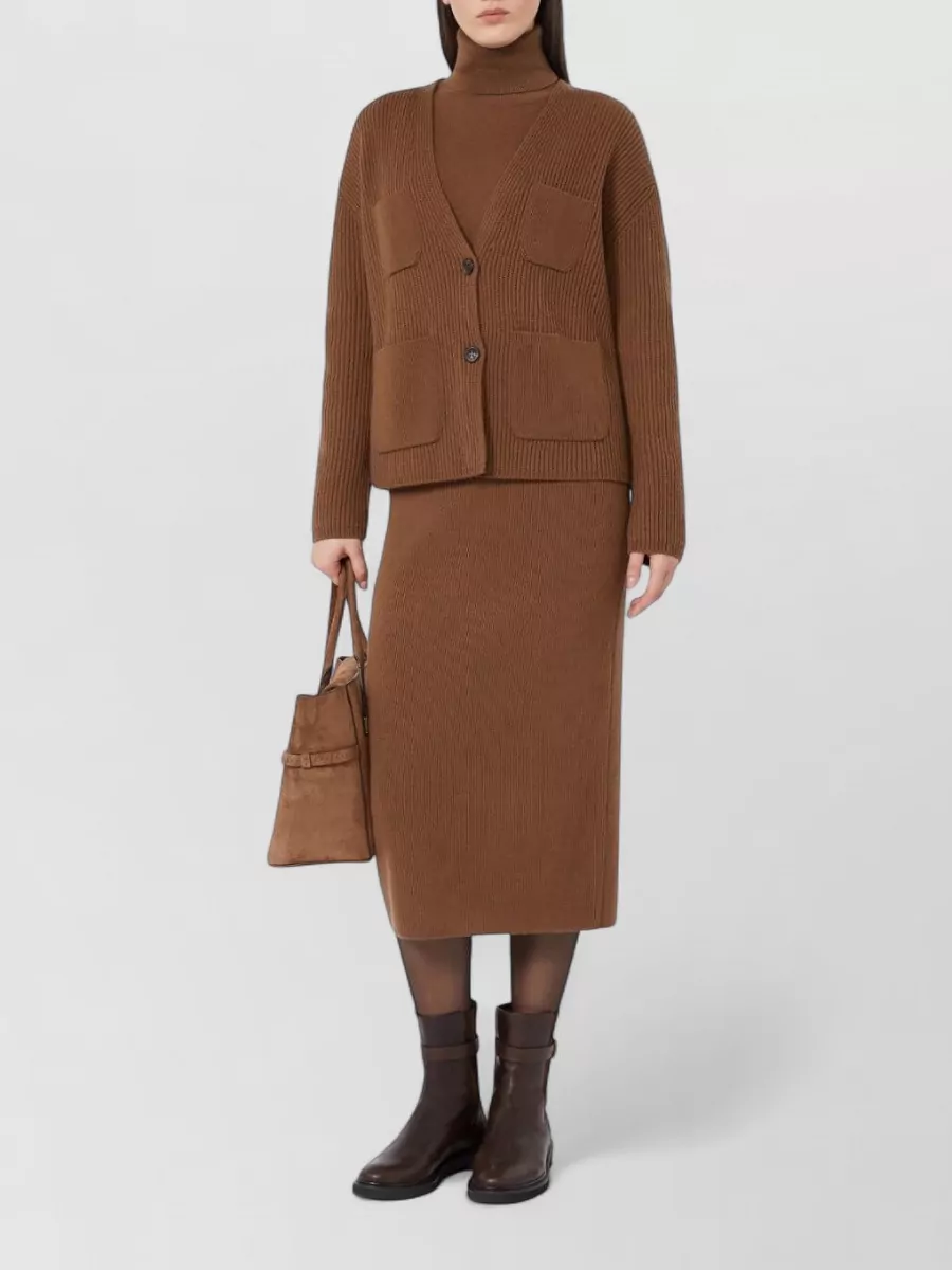 S Max Mara Wool Cashmere Ribbed Turtleneck Sweater