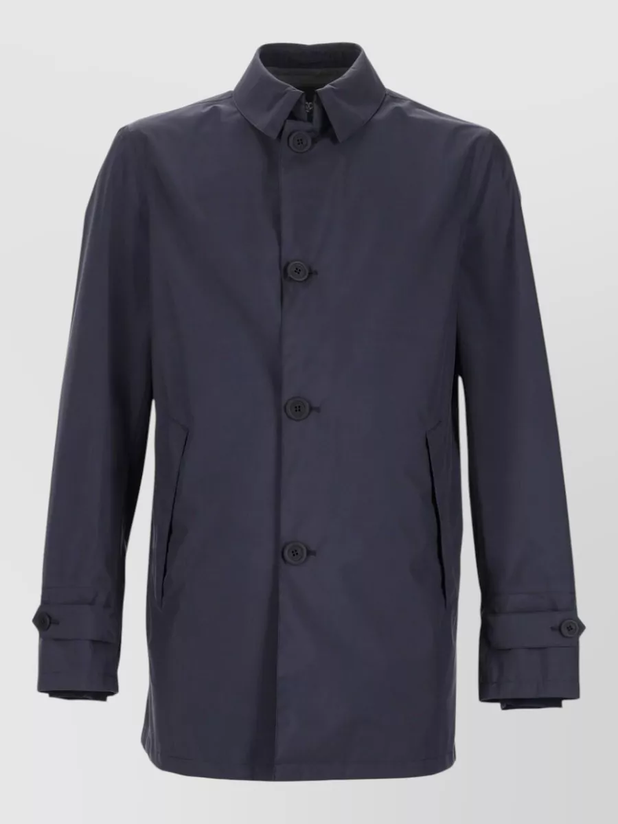 Herno Waterproof Classic Collar Multi Pockets Jacket In Blue