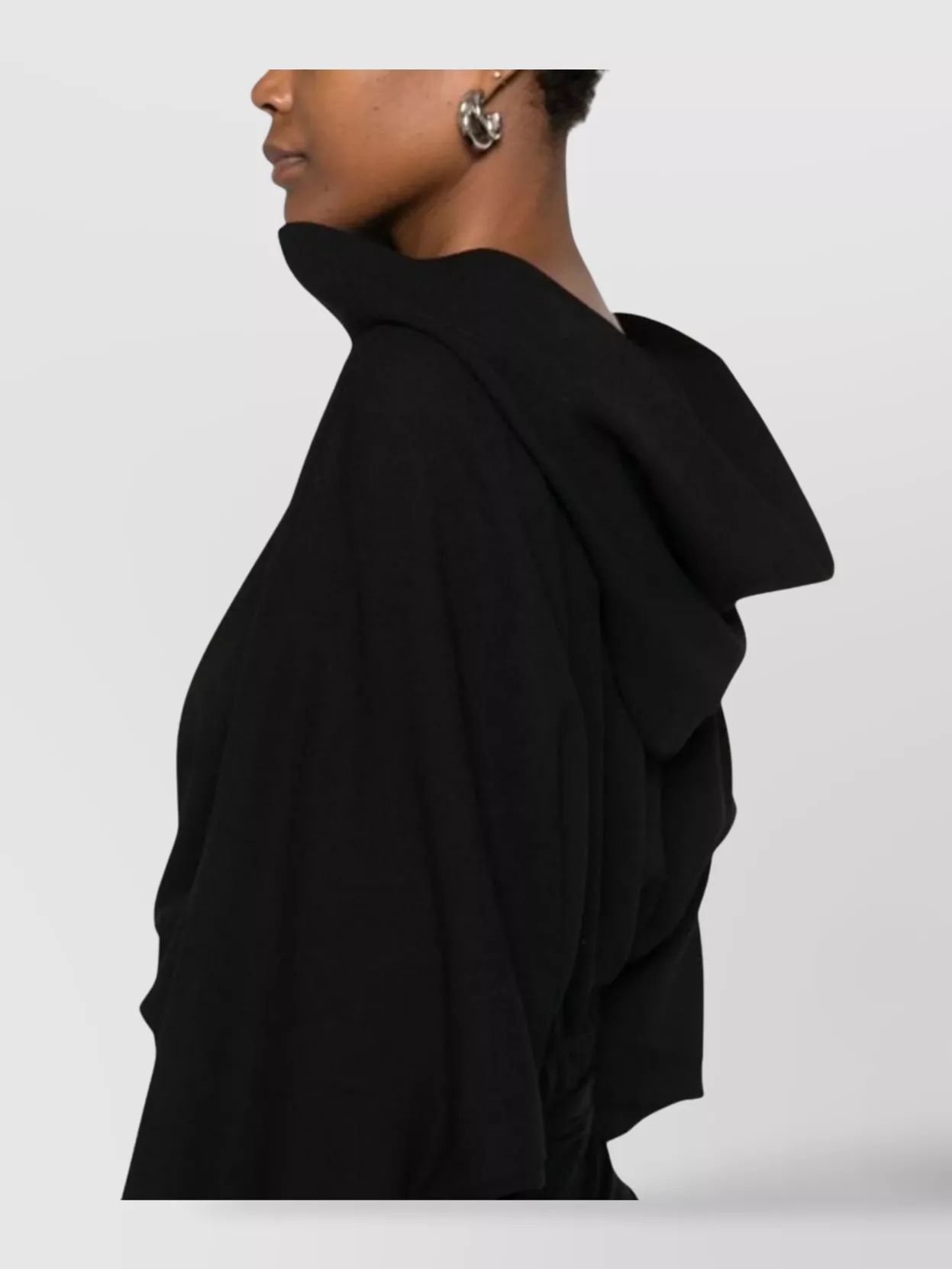 Rick Owens Hooded Cropped Long Sleeve T-shirt In Black