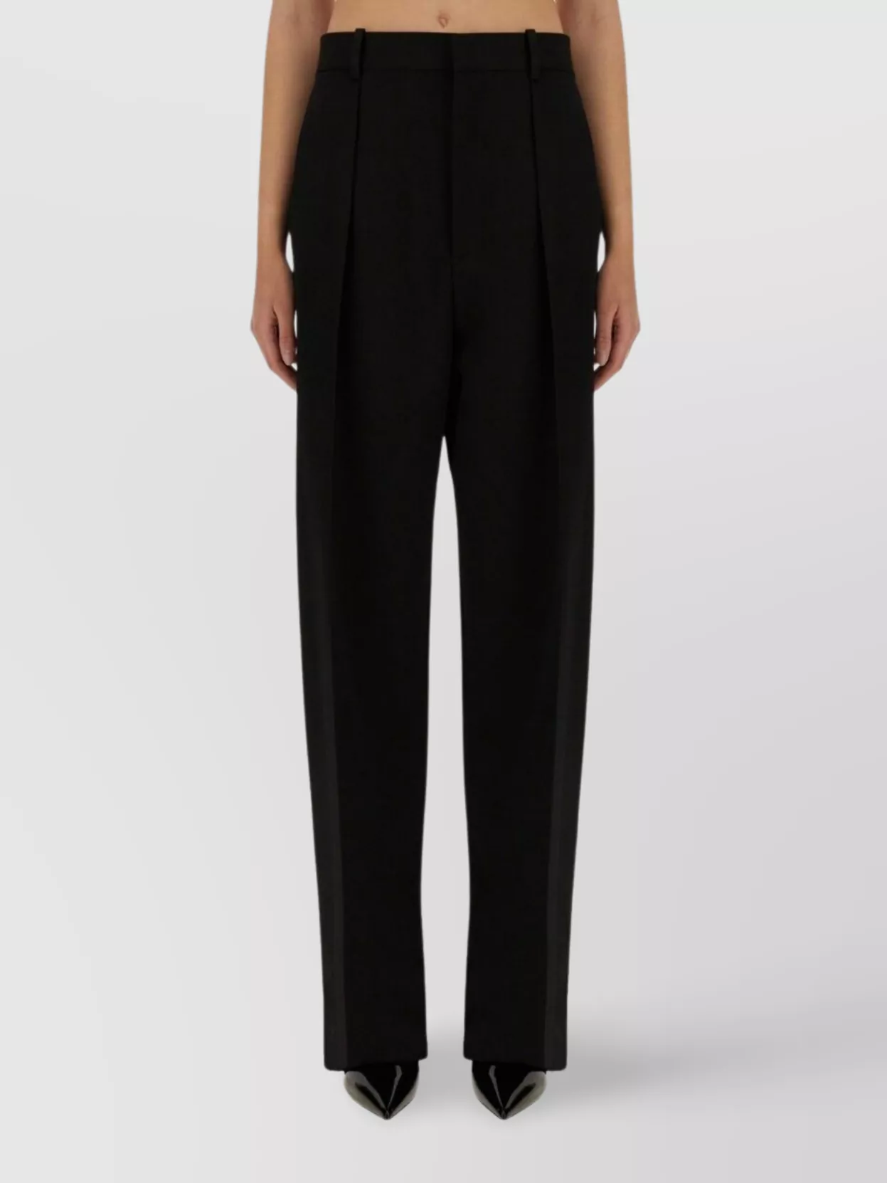 Bottega Veneta Wide Fit Wool Trousers Pockets In Black