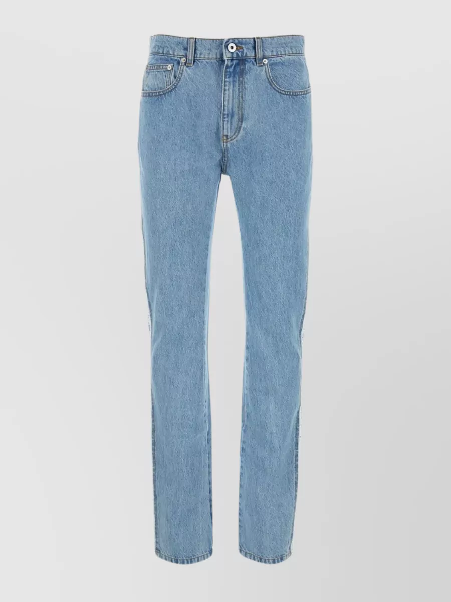 Shop Jw Anderson Frayed Stripe Detail Cotton Denim Trousers In Blue