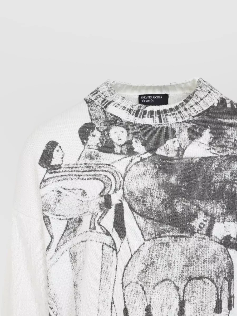 Enfants Riches Deprimes Cropped Graphic Knit Sweater Round Neckline
