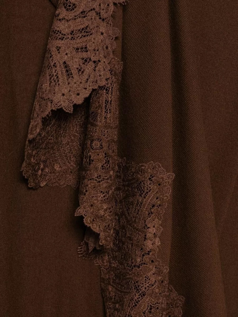 Ermanno Scervino Cashmere Fine-Knit Floral Lace-Trim Scarf