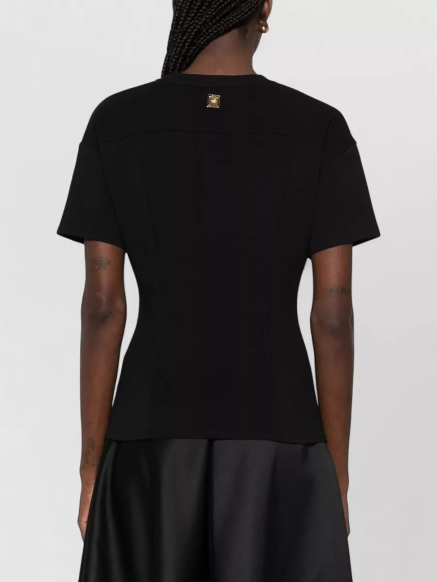 Elisabetta Franchi Fitted Cotton T Shirt Gold Button Detail