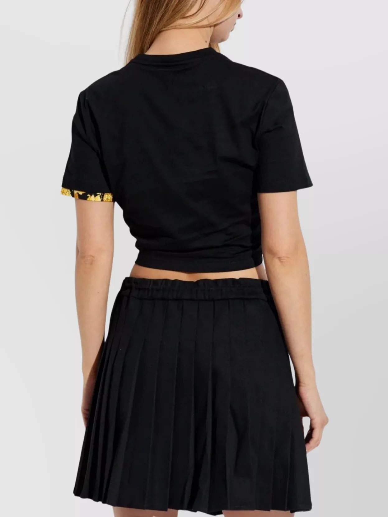 Versace Cropped T-Shirt With Baroque Print Trim