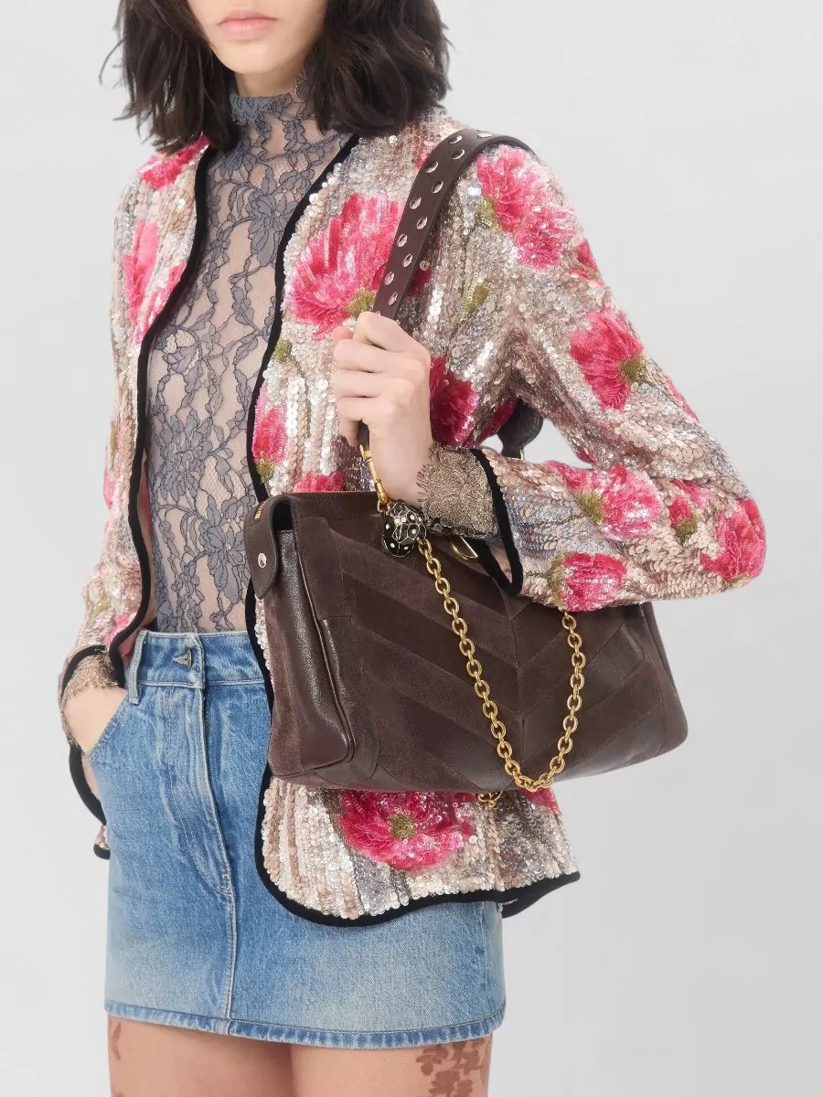 Valentino Suede Patchwork Medium Shoulder Bag