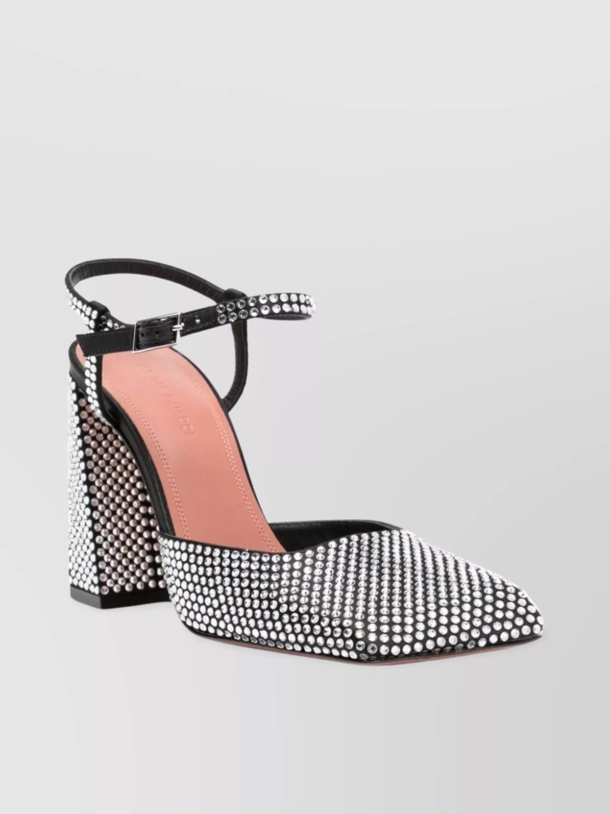 Amina Muaddi Crystal Block Heel Pumps In Satin