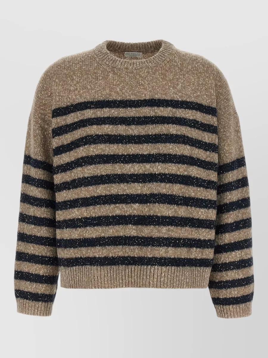 Brunello Cucinelli Cashmere wool striped crew neck long sleeve sweater