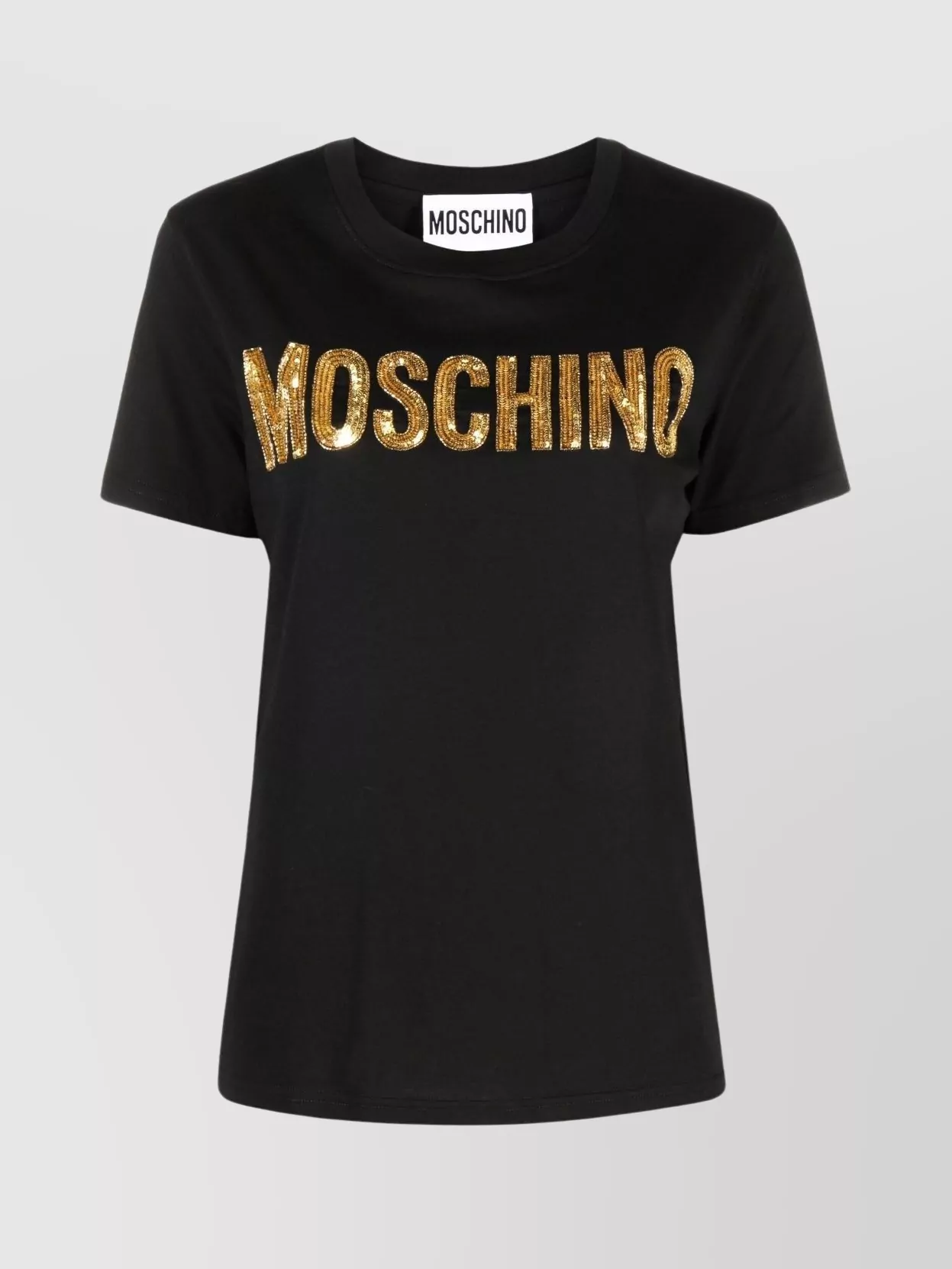 Shop Moschino Logo Sequin Sleeve T-shirt In Black