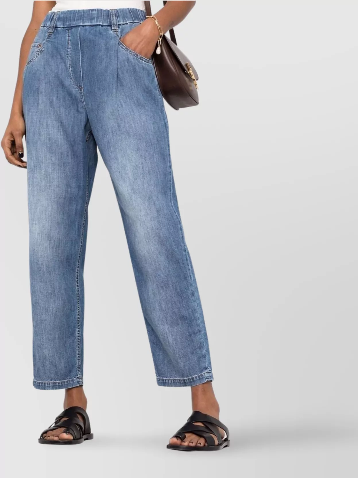 Brunello Cucinelli Denim High-Rise Tapered Cropped Jeans