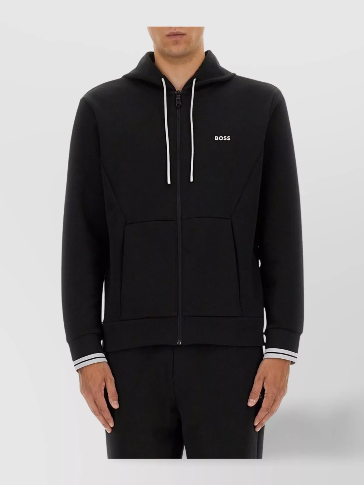 Boss Hooded Sweater With Drawstring And Ribbed Finish