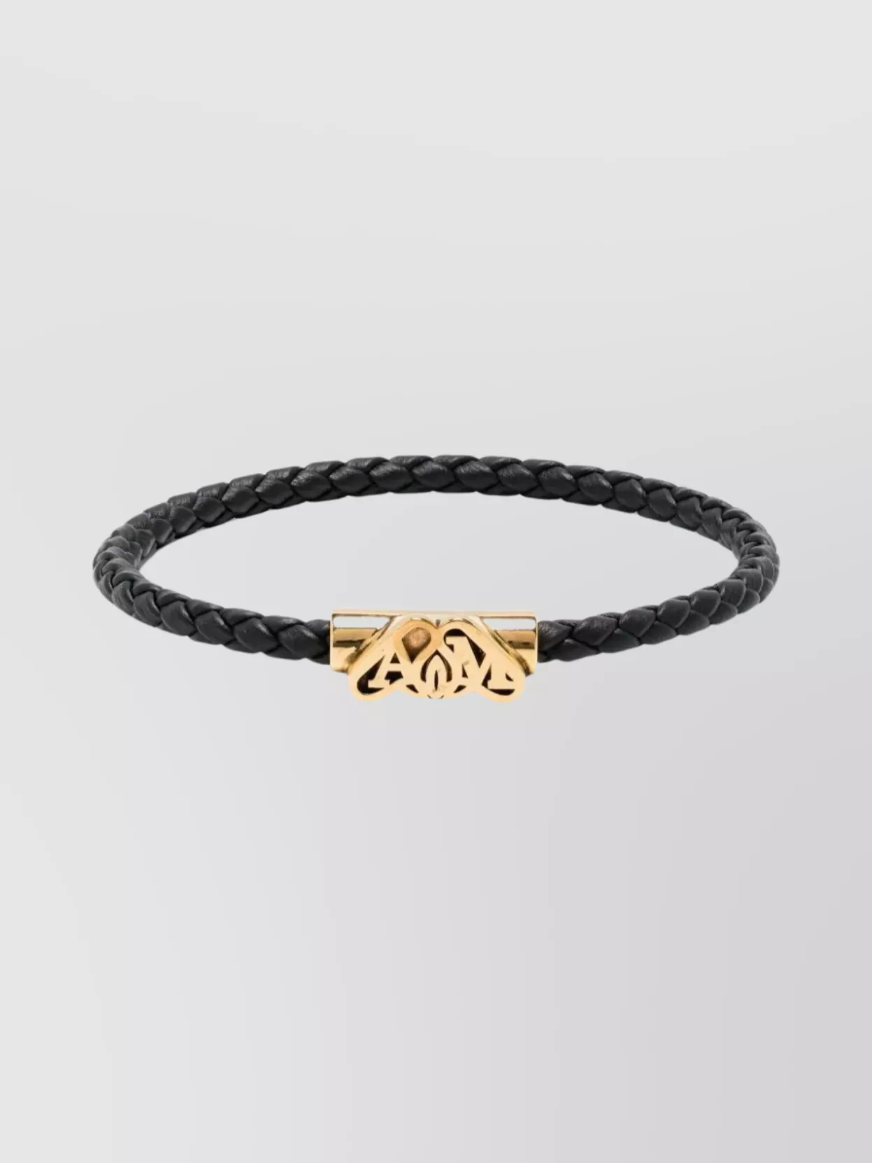 Shop Alexander Mcqueen Braided Leather Bracelet With Gold Seal Logo