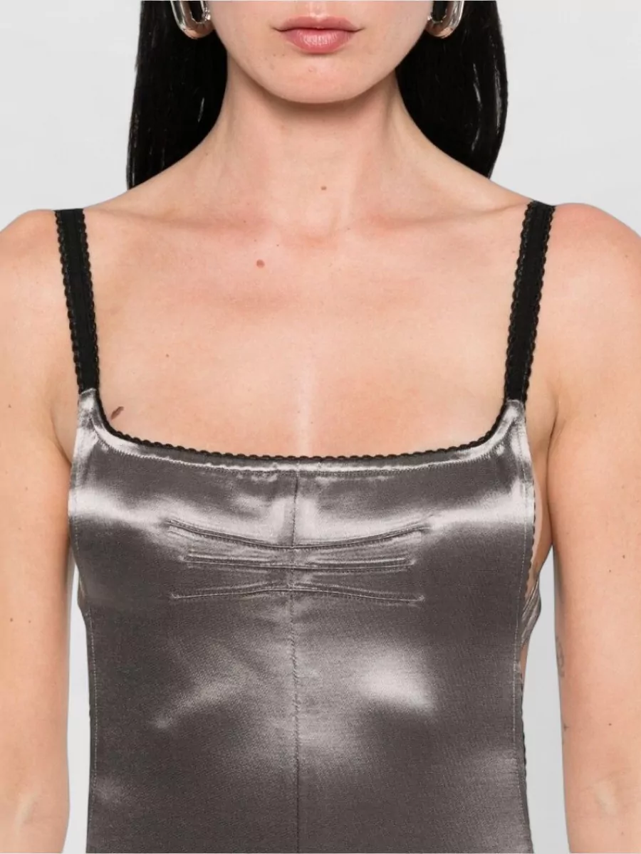 The Attico Satin Square-Neck Open-Back Midi Dress