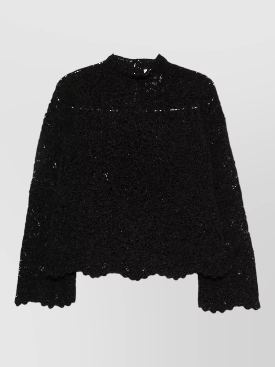 Semicouture crochet mock neck long sleeve blouse