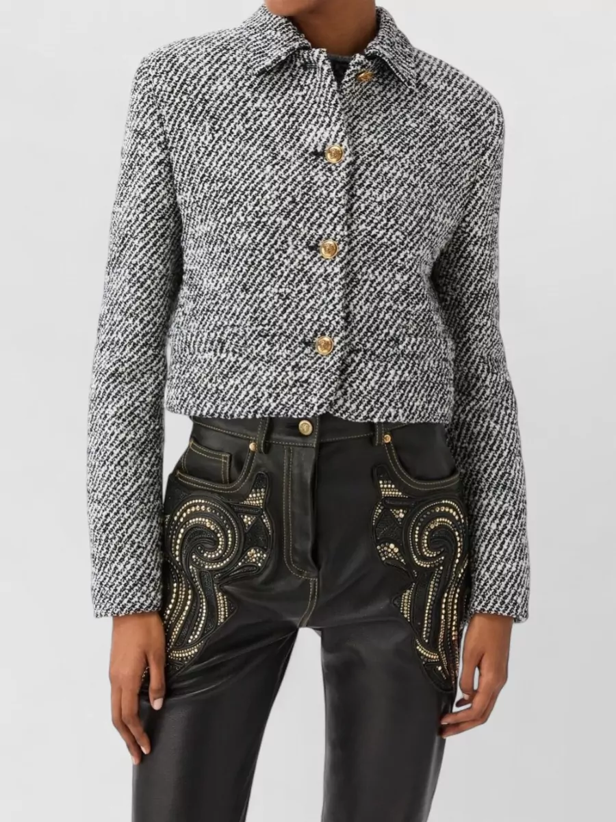 Versace Bouclé Virgin Wool Cropped Single-Breasted Coat